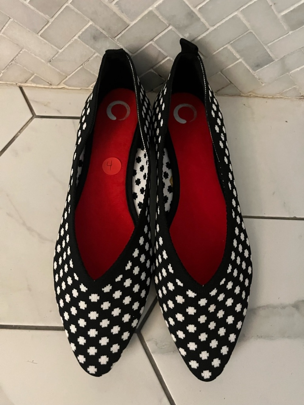 Black & White Patterned Pointed Ballet Flats